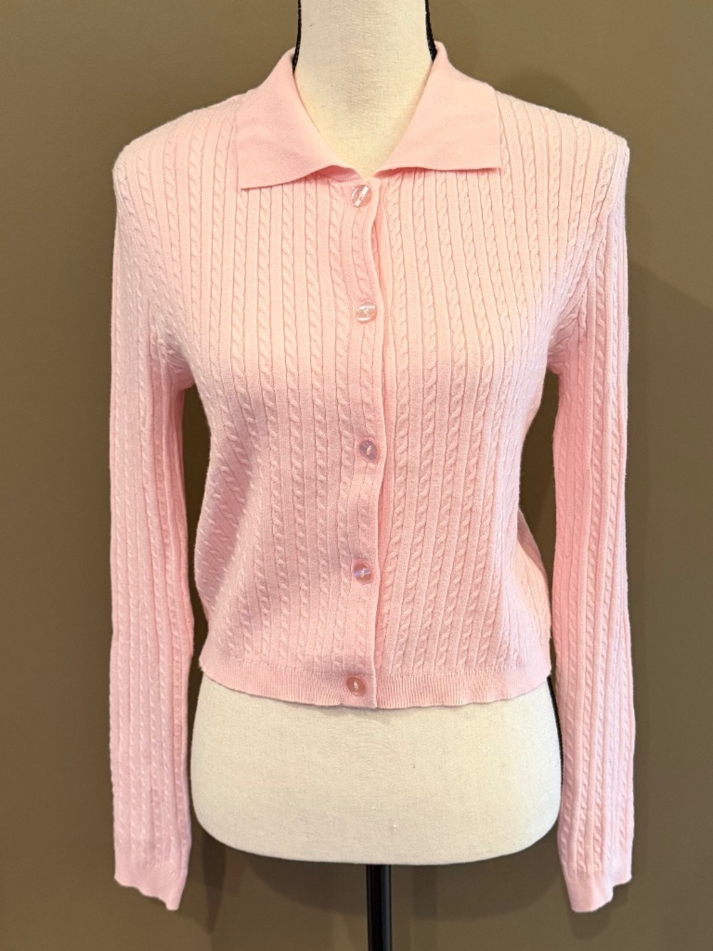 Freshman Women's Soft Pink Cropped L/S Cable Knit Sweater, Size M